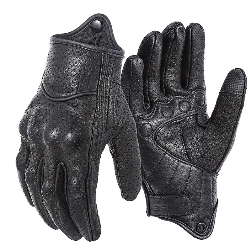 Motorcycle gloves leather breathable summer four seasons touch screen anti-fall men and women motorcycle equipped with carbon fiber riding gloves