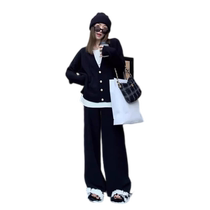 Maternity Autumn Suit Fashionable and Fashionable 2024 New Autumn and Winter Loose Knitted Sweater Two-piece Set Spring and Autumn Style