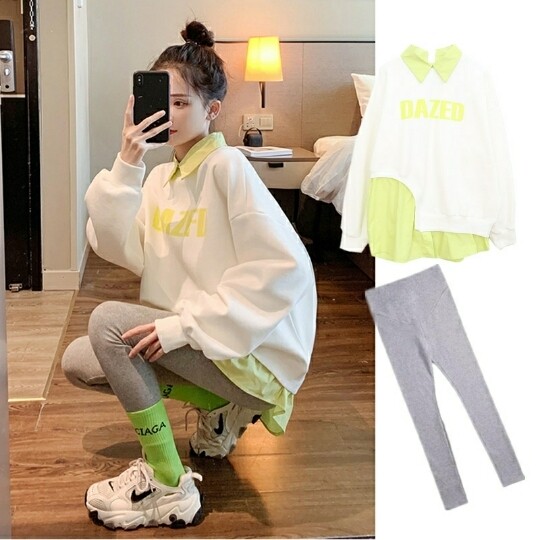 Pregnancy Woman Dress Autumn Clothing Suit Fashion pregnant women's clothing women's spring autumn new outout blouses net red Two sets fall