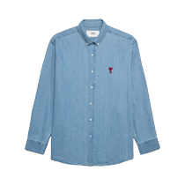 (Discount Selection) AMI Mens Love Style Red Love Loose Washed Denim Casual Shirt