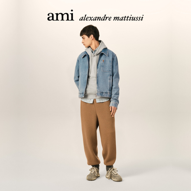 Ami Paris Men's Orange Adc Distressed Indigo Jacket Heart Denim Jacket Ami Paris Men's Orange Adc Distressed Indigo Jacket Heart Denim Jacket