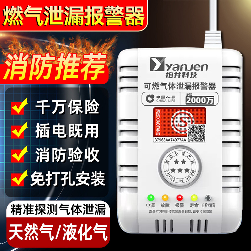 Gas Alarm, Natural Gas, Liquefied Gas Cylinder, Household, Catering, Kitchen, Restaurant, Leak Detection, Automatic Shut-Off Valve