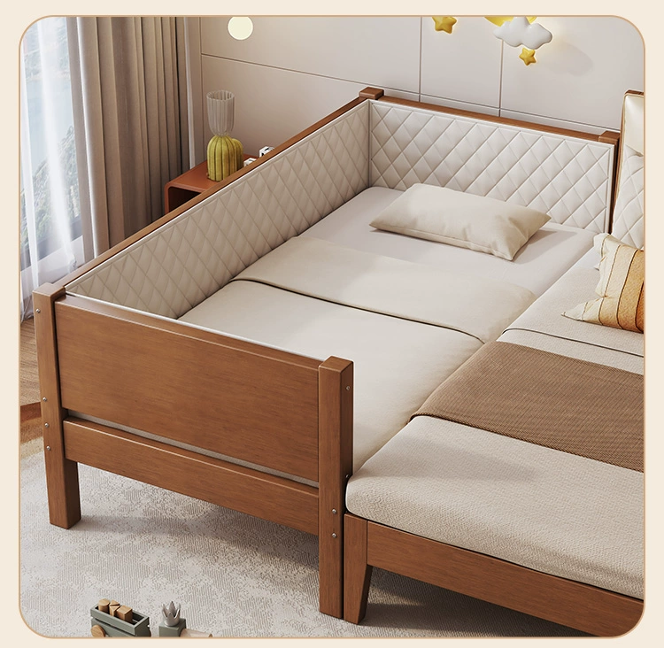 Giường ghép gỗ nguyên khối Giường trẻ em Giường phẳng cực rộng có thể tùy chỉnh Giường bên liền mạch người lớn có thể ngủ trên một chiếc giường đơn