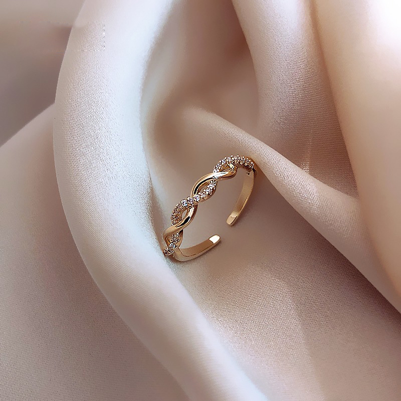 Caring Kiss braided twist open ring female niche design plain ring index finger ins tide ring cold wind