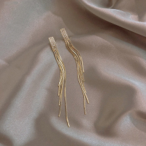 Earring 2022 new tide female net red blast temperament long stream Su ear crash 925 pure silver needle ear ear decoration