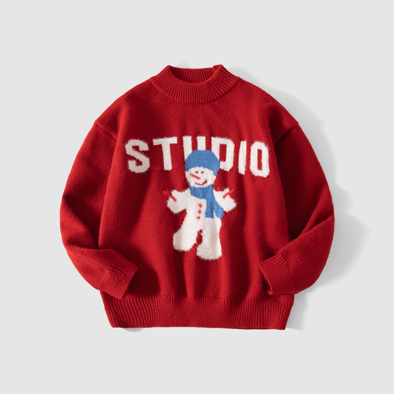 Boys' Half-Turtleneck Sweater Autumn and Winter 2025 New Style for Older Children, Thickened Red Christmas Knit Sweater Boys' Half-Turtleneck Sweater Autumn and Winter 2025 New Style for Older Children, Thickened Red Christmas Knit Sweater