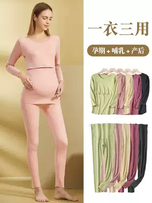 Pregnant women autumn clothes sanitary pants set postpartum breast-feeding coat breast-feeding clothes autumn and winter large size pregnancy hot clothes moon clothes