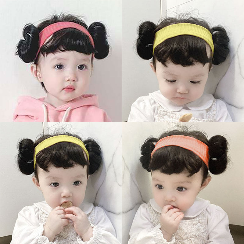 Cute baby wig hair band net red baby girl fontanelle hair ornament headdress children Korean braid bangs hair bands