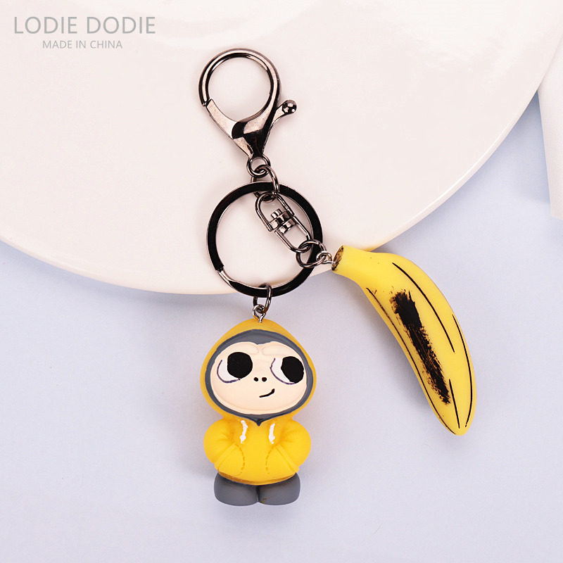 Cute cartoon little monkey car keychain ring pendant Key ring chain Creative graffiti personality men's and women's bag pendant