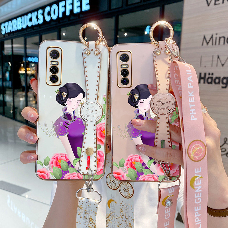 vivoS7e mobile phone case viov straight edge electroplated wrist guard vovo all inclusive lens step height s7e fall resistant vos7e new women vicos7e cross viv0 trendy