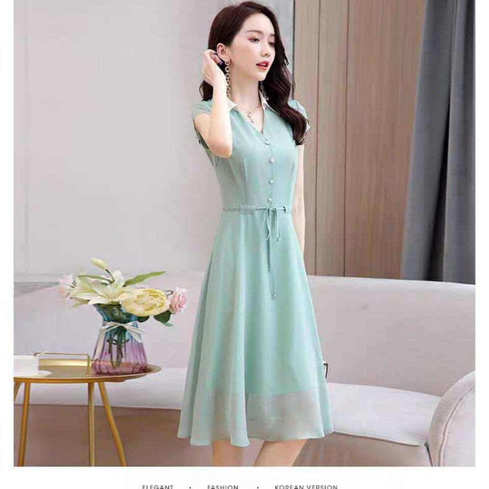 French small dress summer 202020the new waist slimming temperament goddess fan little chiffon skirt