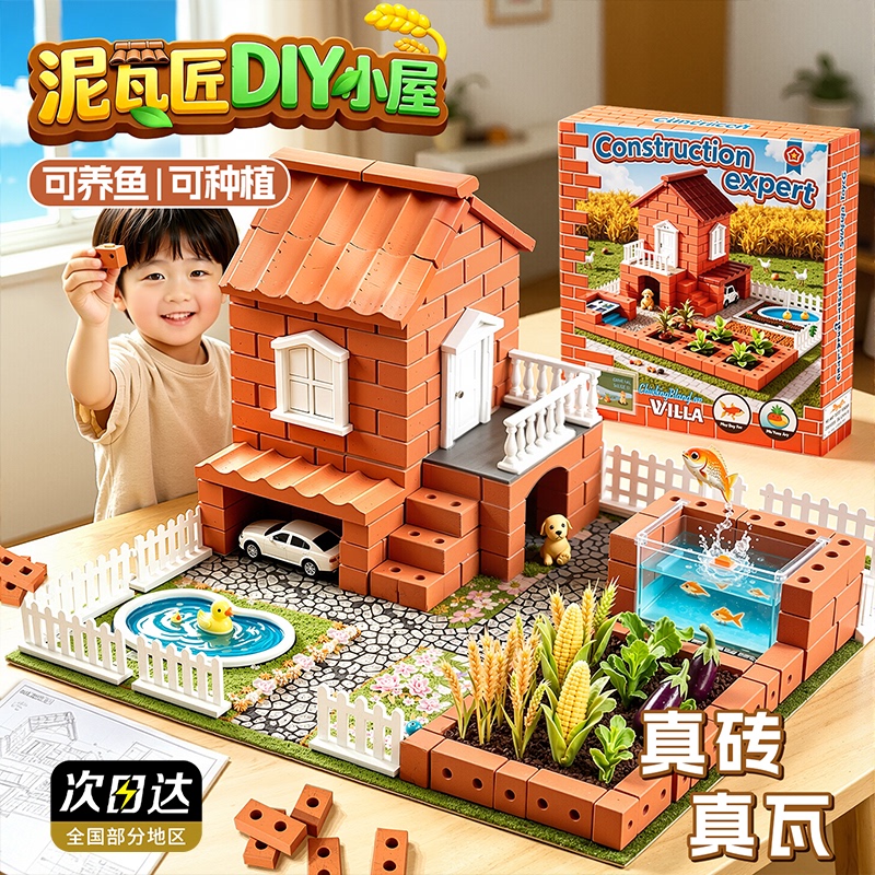 Bricklayer Building a House 2026 New Model Children's Toys for Girls and Boys DIY Mini Wall Building Toys Cement 3
