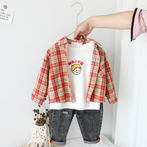  Boys  shirts spring and autumn 2021 new 1-4-year-old baby wild plaid shirts childrens western style spring tops tide