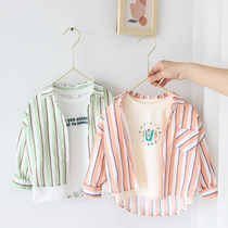 Boys Striped shirts Spring and autumn 1-7 years old childrens long-sleeved shirts Middle and small childrens autumn tops Baby foreign style childrens clothing