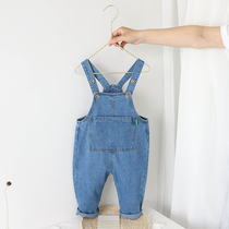 Baby bib pants Spring and autumn girls western pants 1-4 years old boys autumn jeans baby jumpsuit open file