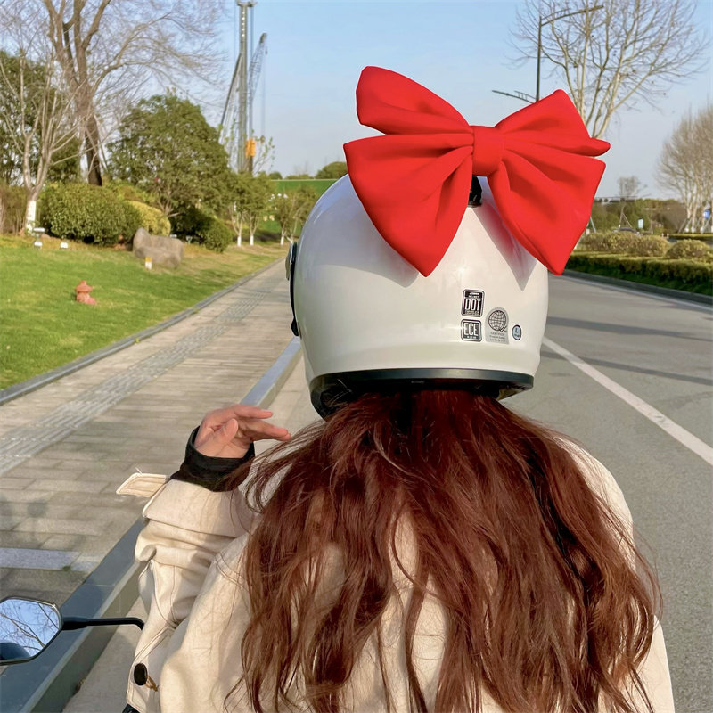 Red bow motorcycle helmet decoration small accessories battery electric car pendant to dream senior sister cat ears
