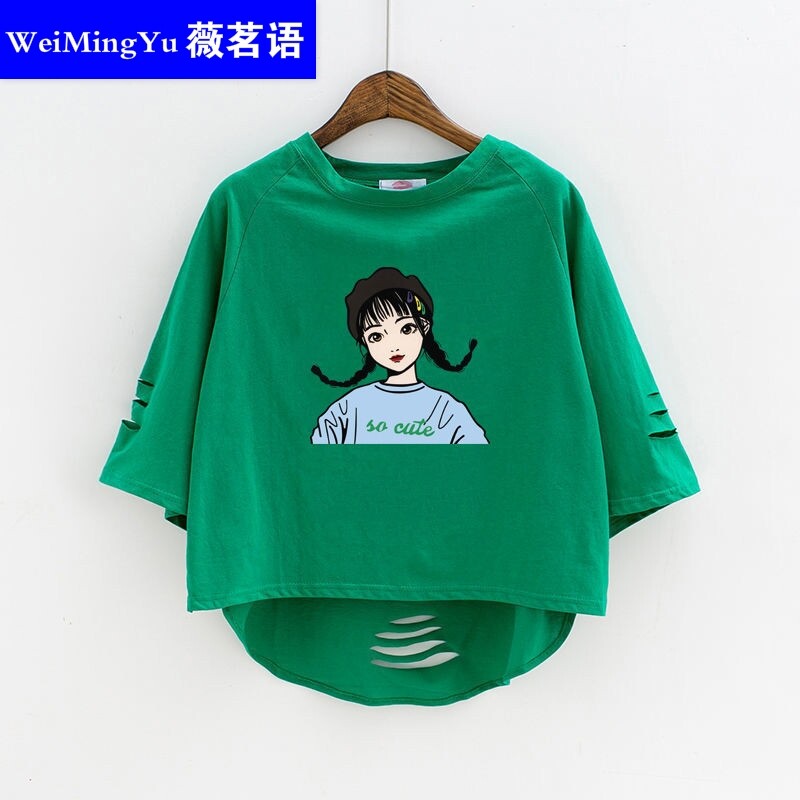 Summer cotton short-sleeved middle-aged children's T-shirt girls summer T-shirt children's clothing girls clothes primary school students single two pieces