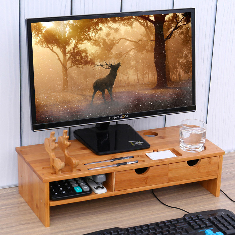 Computer screen heightening rack bamboo solid wood simple modern neck support bracket desktop computer pad height desktop storage box