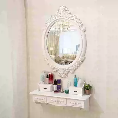 Makeup table European wall-mounted mirror mini bedroom small apartment modern simple white pastoral makeup table one