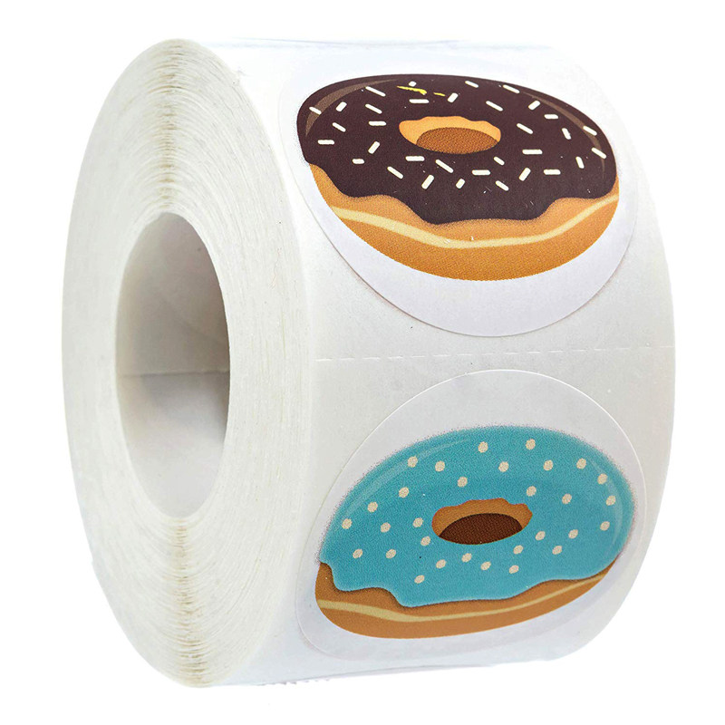 500 Rolls Fashion Donuts Tasty Hunger Increase Appetite Appearance 8 Designs Cake Baking Label Stickers