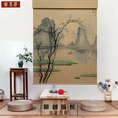 Shading bamboo curtain Printed roller curtain Bamboo door curtain Retro curtain Japanese and Japanese partition lifting curtain Chinese painting bamboo curtain