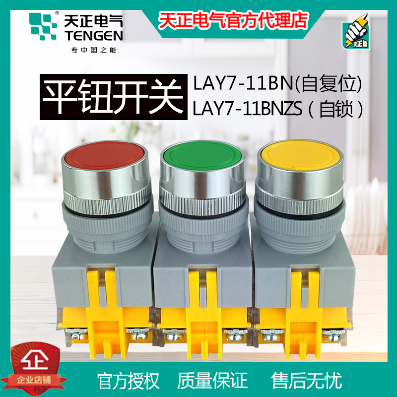 Tianzheng button switch self-reset LAY7-11BNZS self-locking flat head 22mm for LAY37 normally open and normally closed NP4