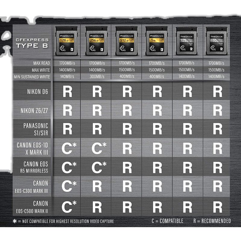 ProGrade Anterograde Digital CFexpress Type-B 325G for Canon R5 R3 Nikon z9