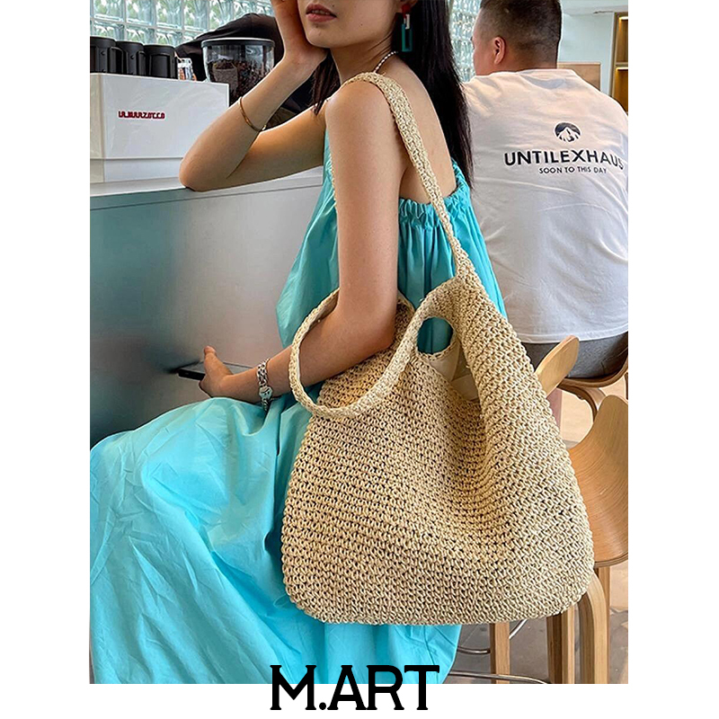 Original French-Style Straw Bag for Women, New Summer Model, Vacation-Style Beach Bag, Large-Capacity Woven Tote Bag, Casual Shoulder Bag