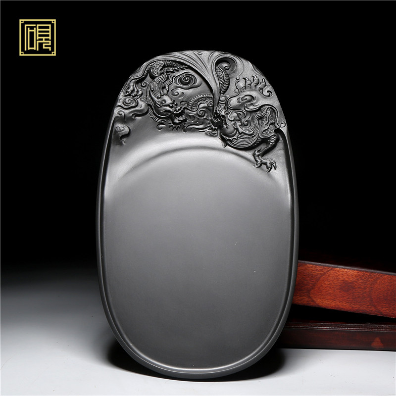 孤品匠心非遗大师砚:柯崇《祥龙献瑞》老坑黑龙尾籽料,文房四宝中的艺术品!-砚台-淘宝好物网