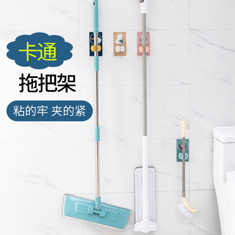 Mop hook punch-free strong load-bearing powder room suction cup viscose hook storage wall-mounted shelf holder kitchen
