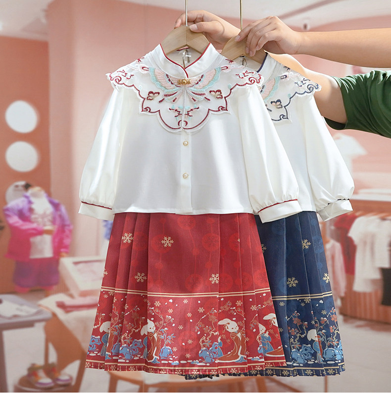 китайский костюм 拉夏贝尔童装女童马面裙套装春秋季汉服民族风儿童中国风2025新款 La chapelle homme