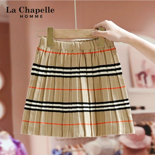 Осенний детский комплект, клетчатый кардиган, юбка в складку, детская одежда