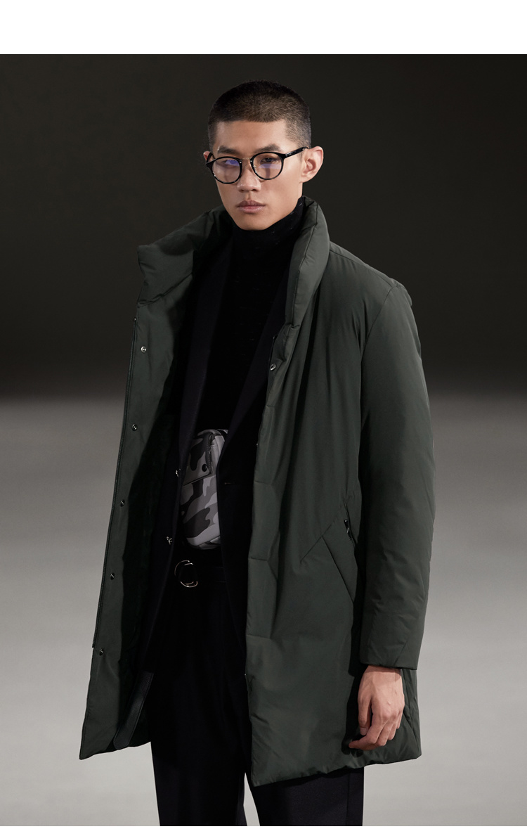HLA/海澜之家 男士无帽立领款 中长款羽绒服 图6