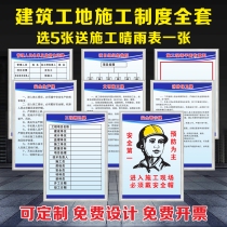 Entering the construction site a complete set of standard management system five cards one figure eight members job responsibilities supervisors responsibility cards migrant workers rights protection dustproof signs and construction schedule