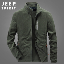  JEEP spring and autumn fleece sweater autumn stand-up collar cardigan mens JEEP loose sports fleece jacket mens trend