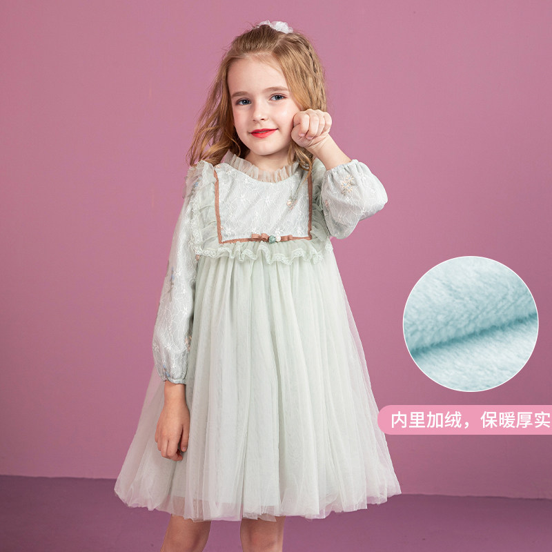 Girls' dress spring and autumn Western Lolita skirt autumn and winter children's puffy gauze plus velvet princess dress