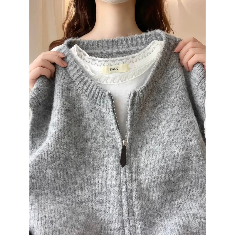 Shenzhen Nanyou High-End Luxury Gray Round-Neck Long-Sleeve Knitted Cardigan for Women, Autumn and Winter Commuter Style, Stylish Sleeveless Sweater Coat Shenzhen Nanyou High-End Luxury Gray Round-Neck Long-Sleeve Knitted Cardigan for Women, Autumn and Winter Commuter Style, Stylish Sleeveless Sweater Coat