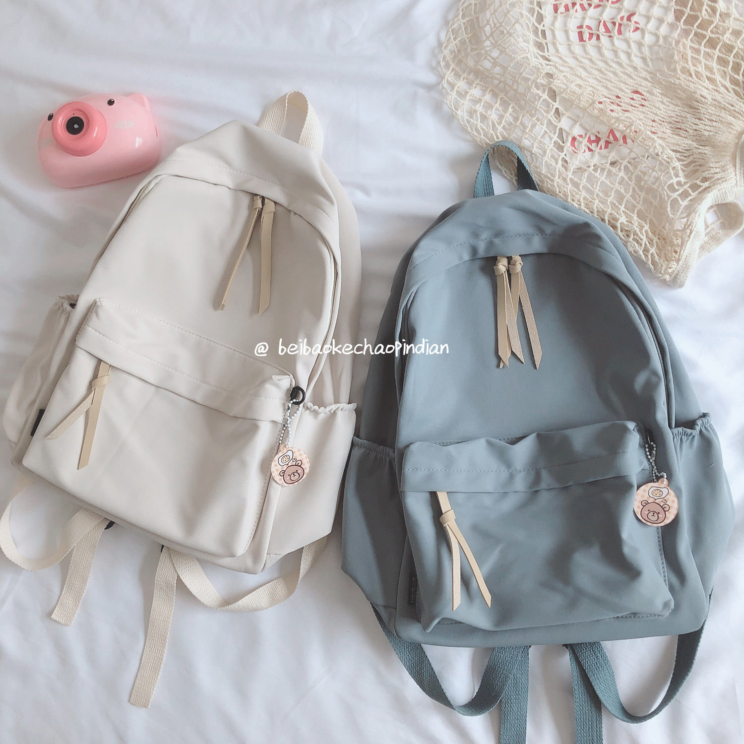 Solid color schoolbag ins female student Korean version of campus Harajuku junior high school Joker cute backpack Senior high school Japanese backpack