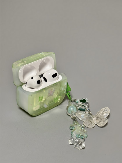 AirPods Pro Headphones에 적용 가능 보호 케이스 여름 화장 녹색 나비 애플 헤드폰 커버 airpods 1/2 세대 보호 케이스 펜던트 에어 포드 새로운 3 세대 블루투스 헤드폰 케이스 모델 모델
