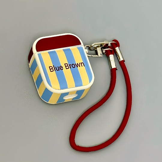 Suitable for Airpods pro3 headphone protective case, leather contrasting color stitching striped Apple headphone case, AirPods1/2 generation/3 protective case with lanyard, airpods4 Bluetooth headphone case, female model