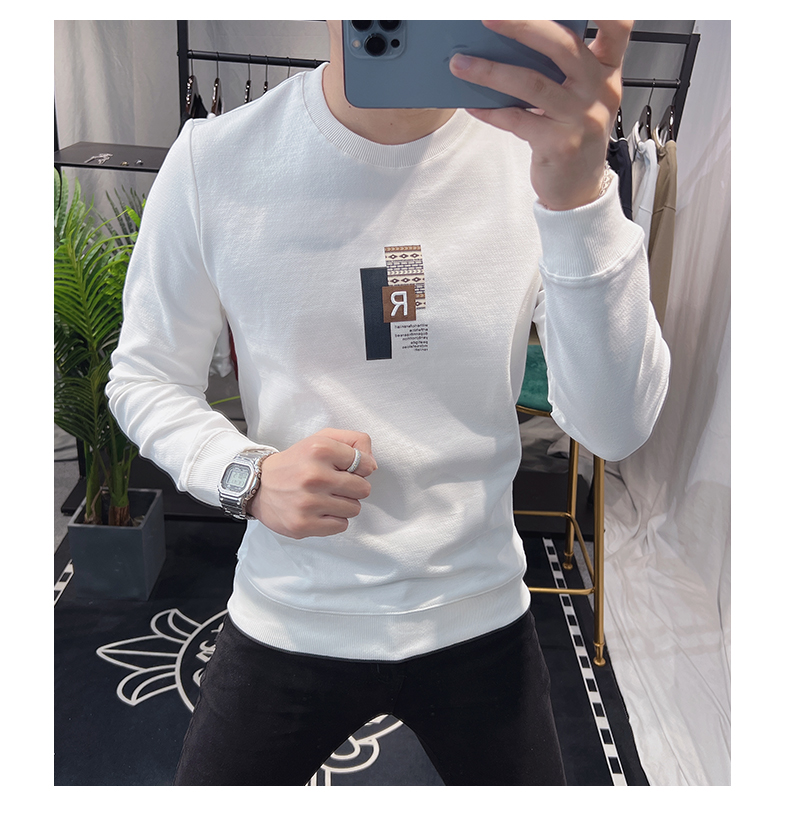 Felpa con cappuccio da uomo tendenza minimalista stampata puover ong cucita primavera e autunno versatile casual top sim fit moda_voghion.com