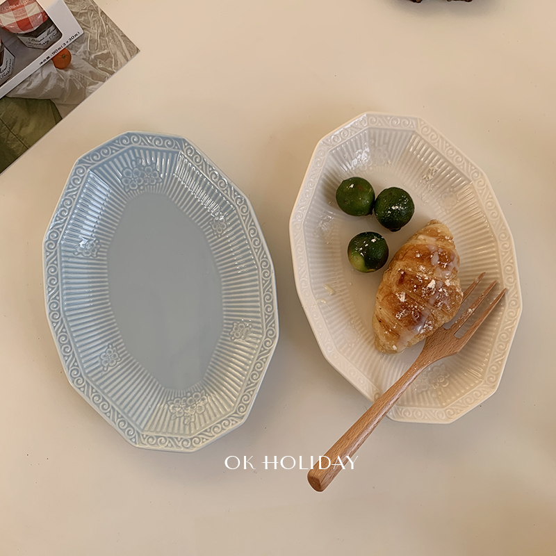 Yu 's ok holiday * ins French diamond disc ceramic polygon salad plate retro vintage for breakfast