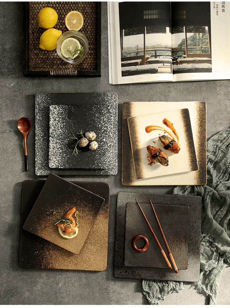 Yu 's quartet dish plate glaze flat surroundings while roast wing disc string barbecue plate saury ceramic plate