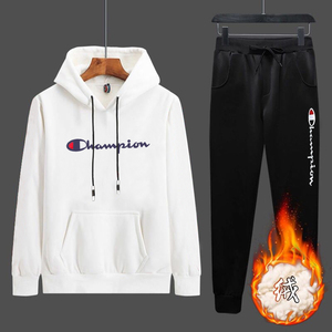 秋冬季加绒加厚卫衣潮流运动套装男装