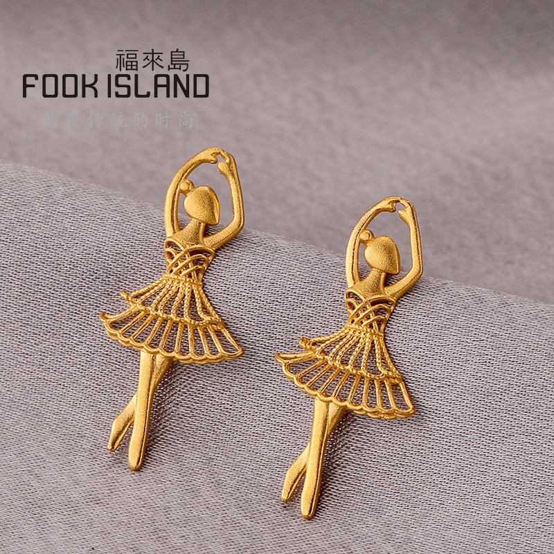 Fulai Island Gold Earrings Personalized Ballerina Girl Earrings Ancient Gold Earrings Pure Gold 999 Pure Gold Earrings