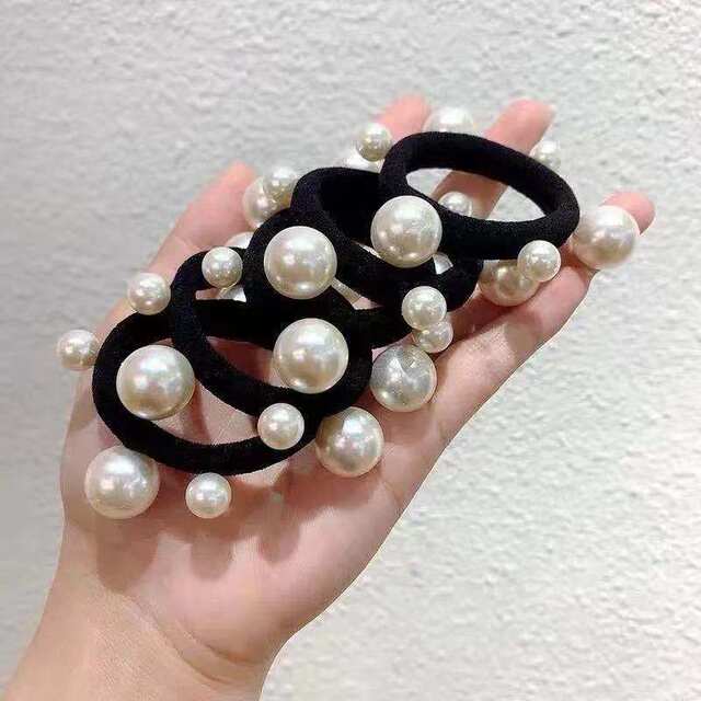 Korean nail pearl seamless black bow hair rope lace hair band rubber band fashionable ງ່າຍດາຍຜູ້ໃຫຍ່ແລະເດັກນ້ອຍ tie