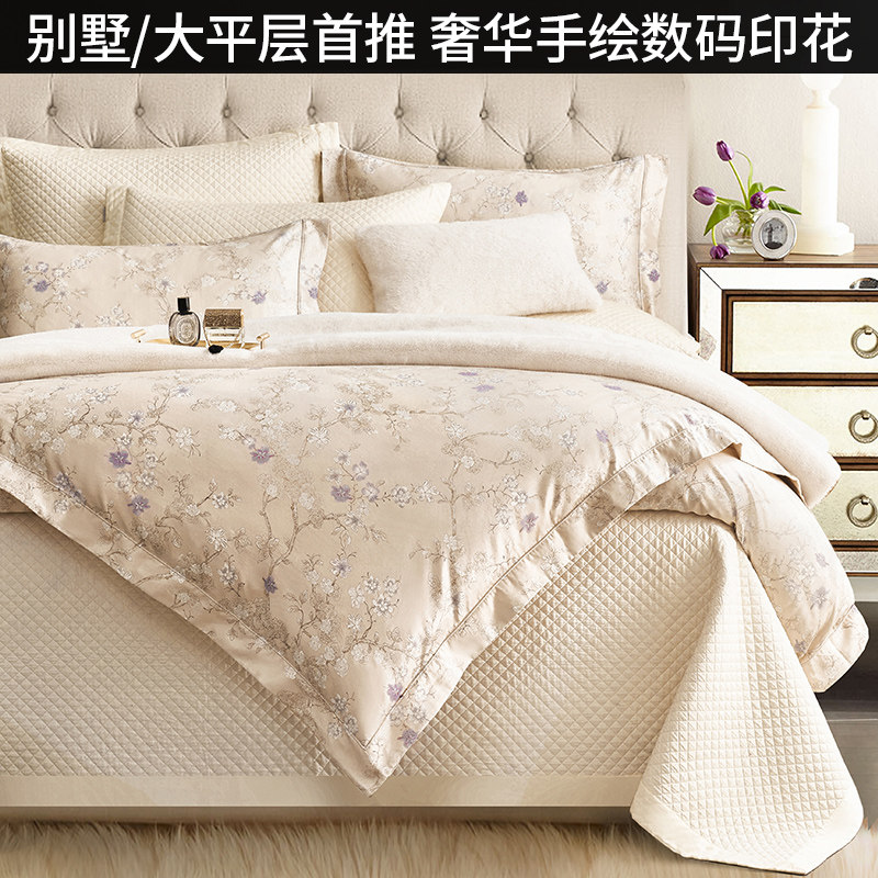 140 Egyptian long suede cotton high-end home spinning four sets of all-cotton high-height dense American light extravagant digital printing-Taobao