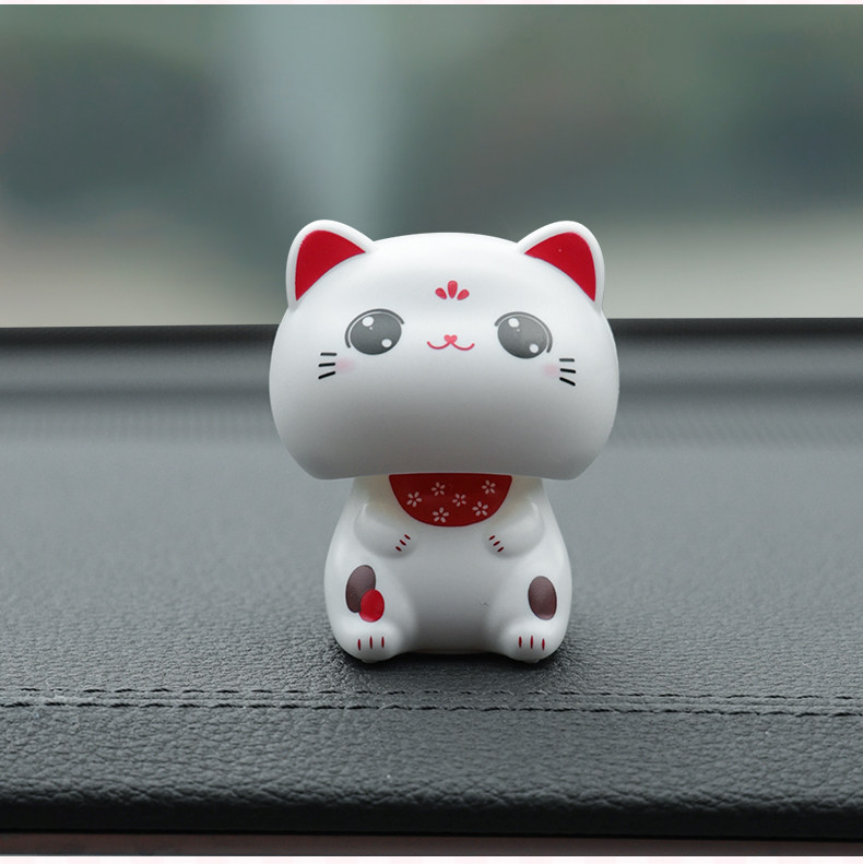 Cute Nodding Solar Car Ornament Lucky Cat Cartoon Big Head Cat Decoration for Dashboard