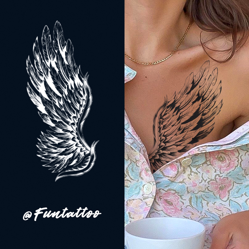 Fun Fun Angel Wings Grass Ben Juice Stick Tattoo Feather Arm Chest Front Waterproof Female persistent male neck
