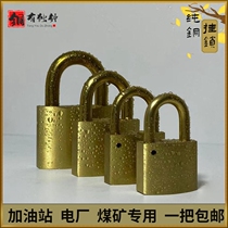 Copper lock Home door padlock pure copper old waterproof door lock full copper anti-theft lock head through open retro long copper padlock